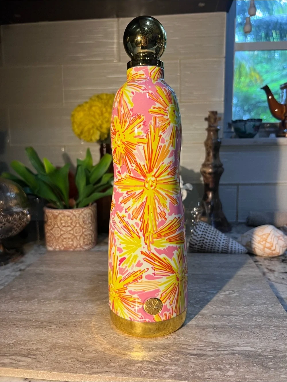 Pink & Yellow Floral Insulated Bottle -by Lilly Pulitzer 24 oz EUC